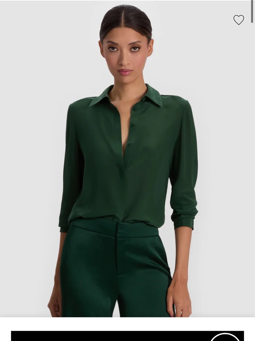 NWOT Alice + Olivia EMERALD GREEN WILLA SILK LS BLOUSE Size S
